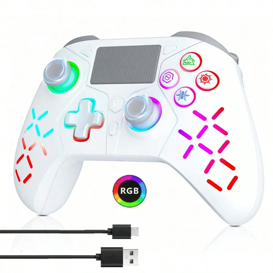 Wireless Controller for PS4, PS4 Slim, PS4 Pro | Bluetooth Gamepad with RGB Light, Dual Vibration, 6-Axis Motion Sensor & Audio Function Console Adjustable