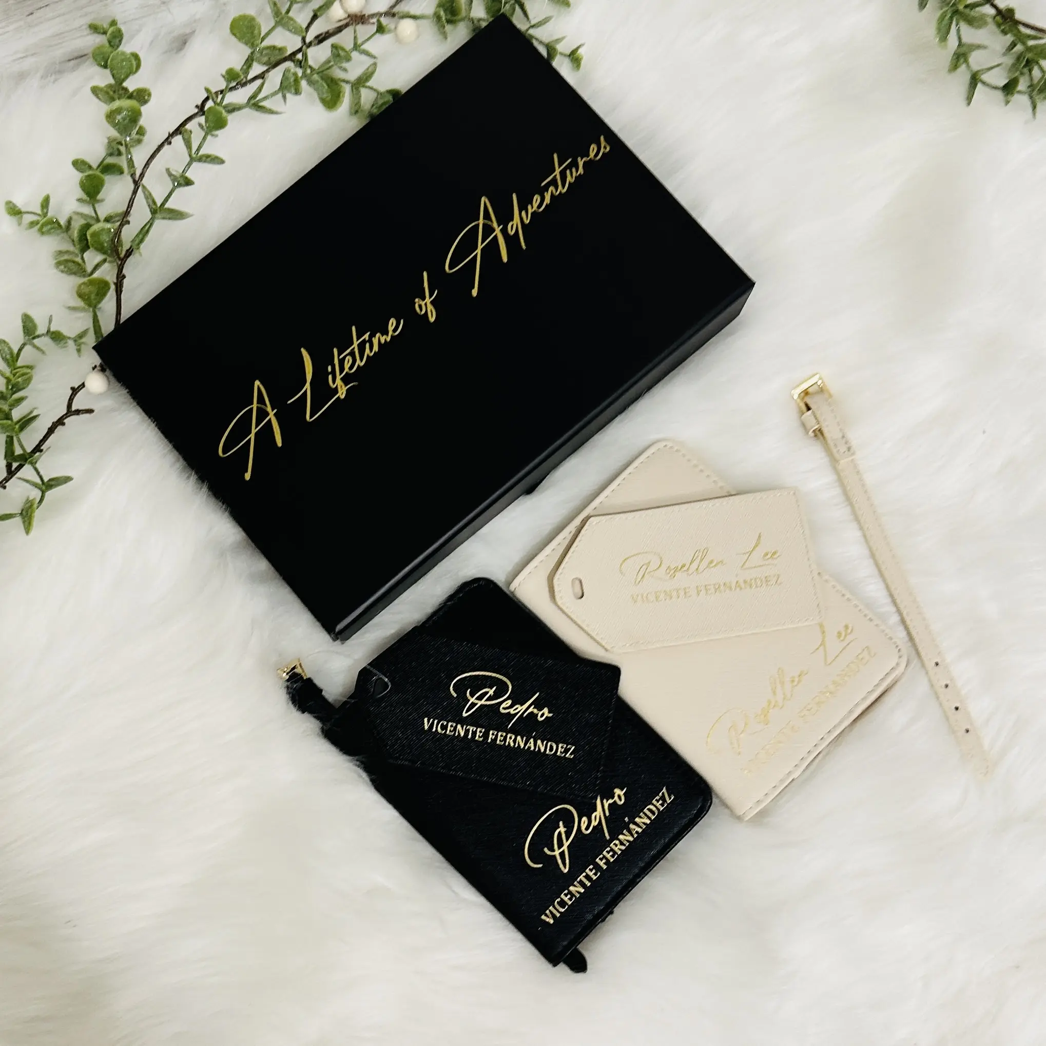 His / Hers - Mr / Mrs Personalised Lux Passport & Luggage Tag & Gift Box Set