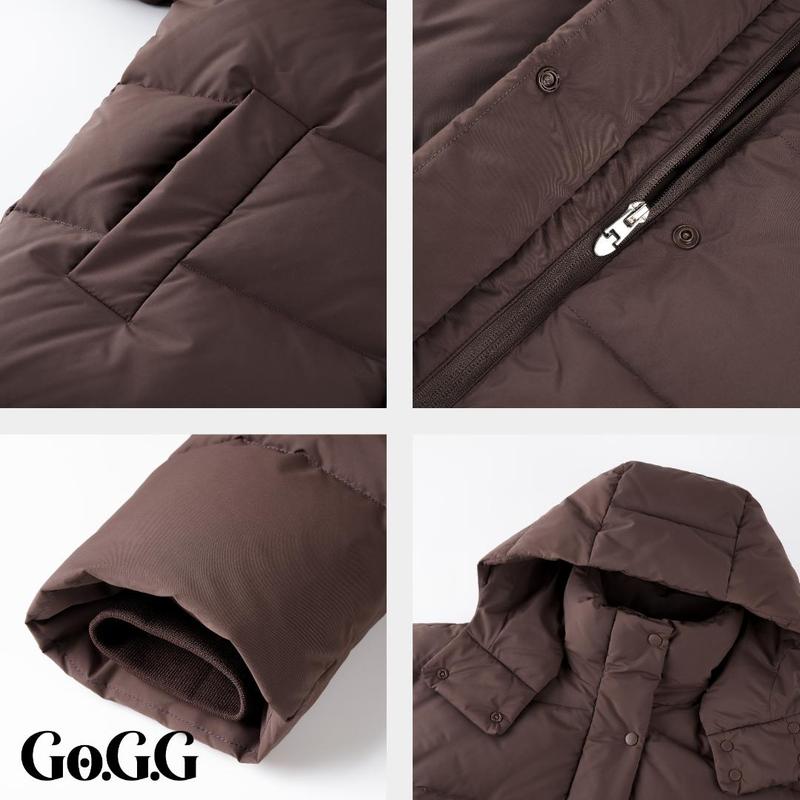 Go.G.G Women's Winter Basic Warm Fitted Button Puffer Jacket, Puffer Coat with Removable Hood Zip 6