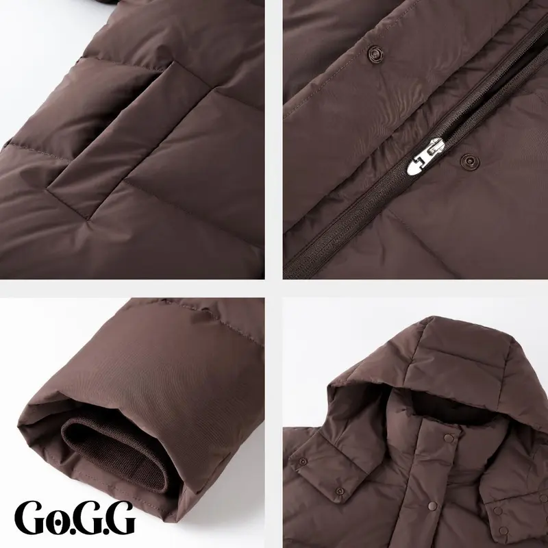 Go.G.G Women's Winter Basic Warm Fitted Button Puffer Jacket, Puffer Coat with Removable Hood Zip 6