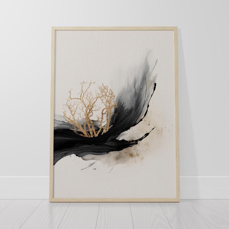 Abstract Wall Art Prints Set of 3 Unframed Black Gold Geometric Contemporary Poster Prints Home Decor 3