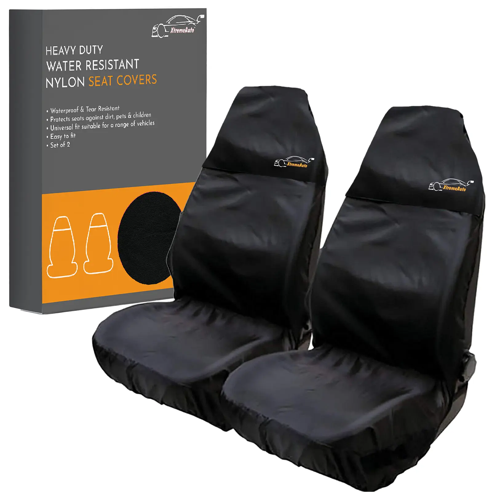 Xtremeauto Car Seat Covers Front Pair - Coloured Top Car Seat Cover Set, Heavy Duty Universal Fitting Set Of 2 Car Seat Protectors, Water Resistant Easy Clean Seat Covers For Car