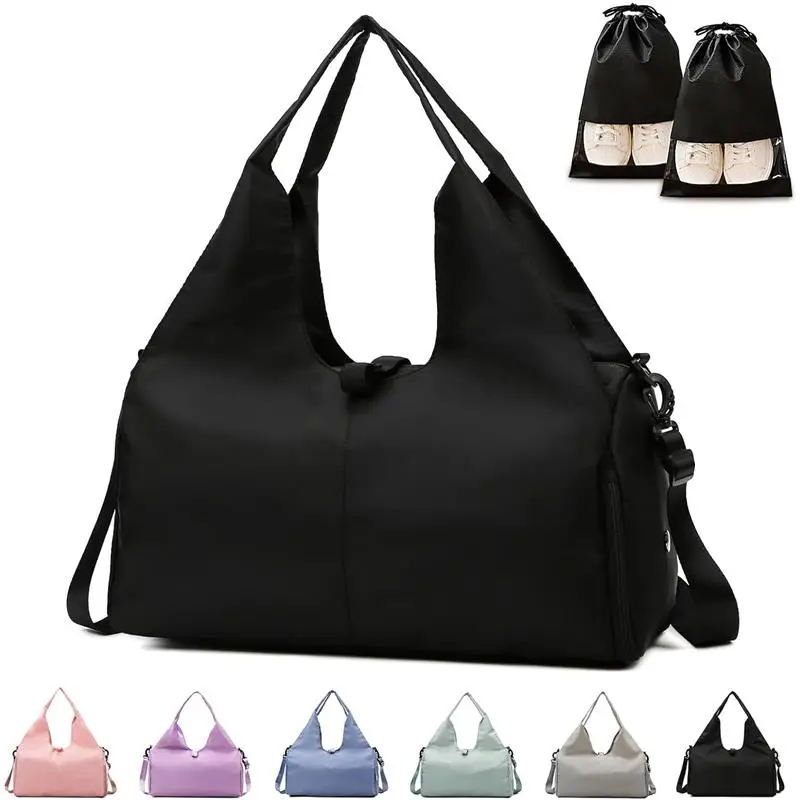 Gym Bag Womens, Yoga Mat Bag Sport Travel Bag with 2pcs Shoes Compartment, Waterproof Sports Gym Bag for Sport Travel Hiking (Black)