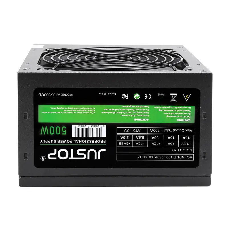 JUSTOP 500W ATX Power Supply, 500W PSU, For Dekstop PC, 8-Pin 12V, SATA, Molex 3