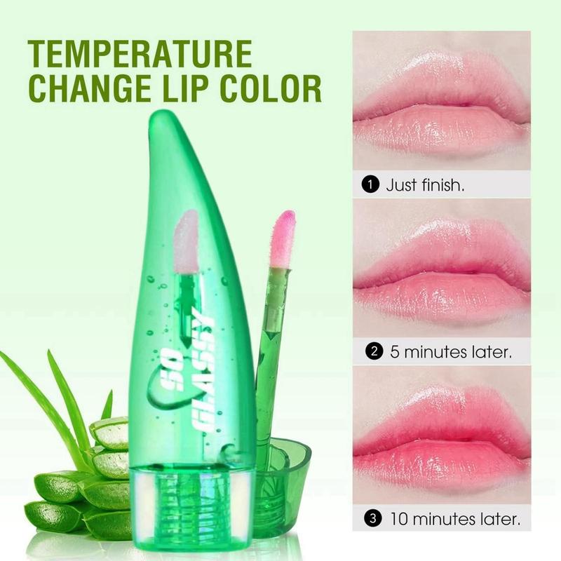 2pcs Aloe Vera Lip Gloss,Aloe Vera Lip Oil,Lip Oil Tinted,Long Lasting Moisturising Jelly Aloe Vera Lipstick,Color Changing Lip Gloss,Aloe Vera Lip Balm,Temperature Color Change Lipstick,Lipgloss Set Makeup Tools Clear Moisturize Smooth Lip Plumper 2