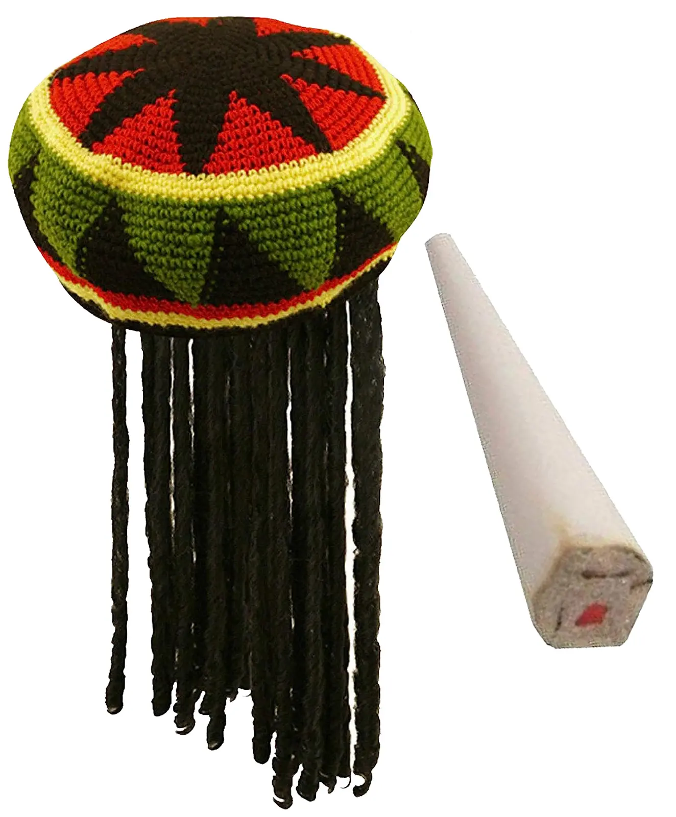 Adults Rasta Jamaican Hat with Dreadlocks Fake Spliff Caribbean Fancy Dress Party 2 Pcs Set Masks Accessory