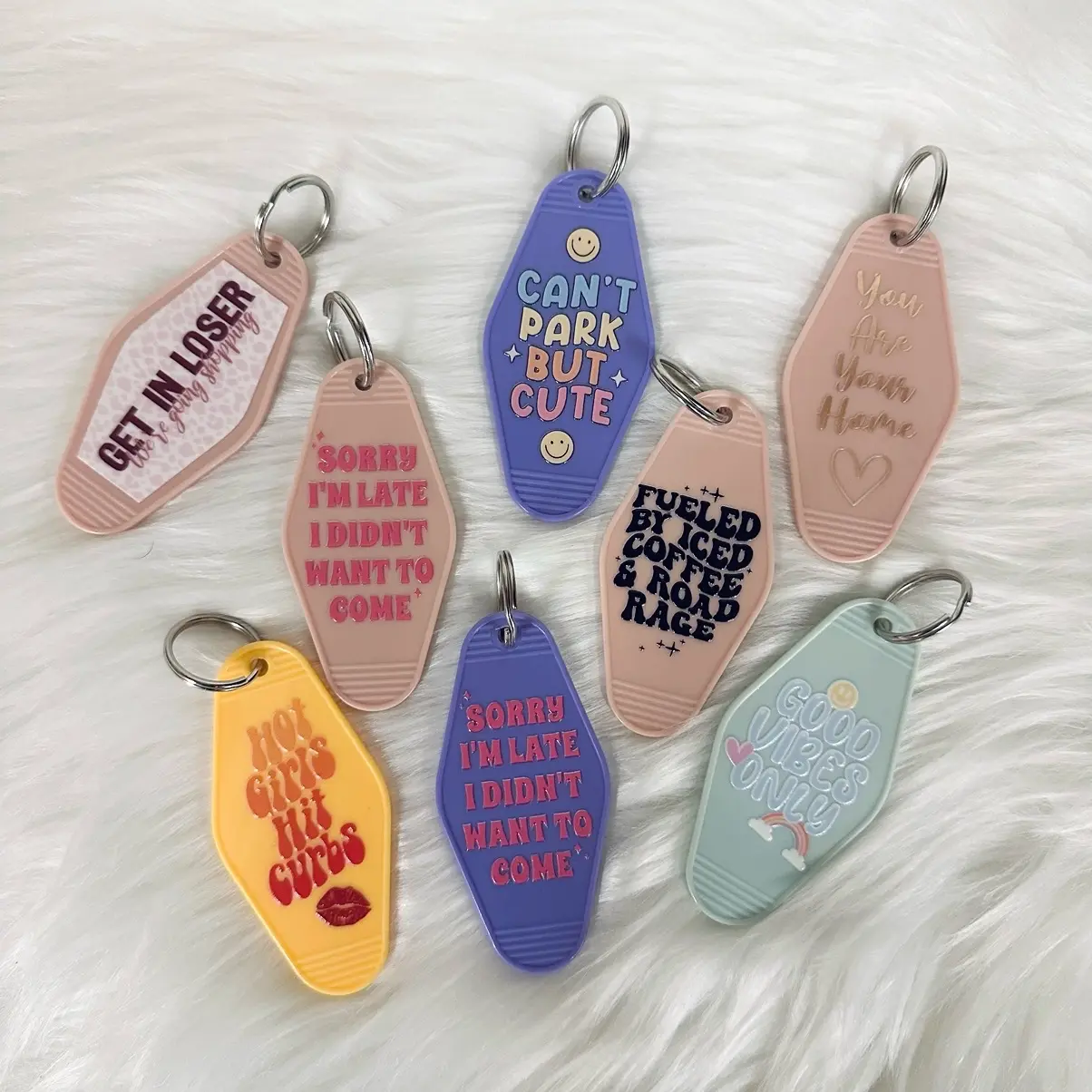 Retro quote motel keyrings