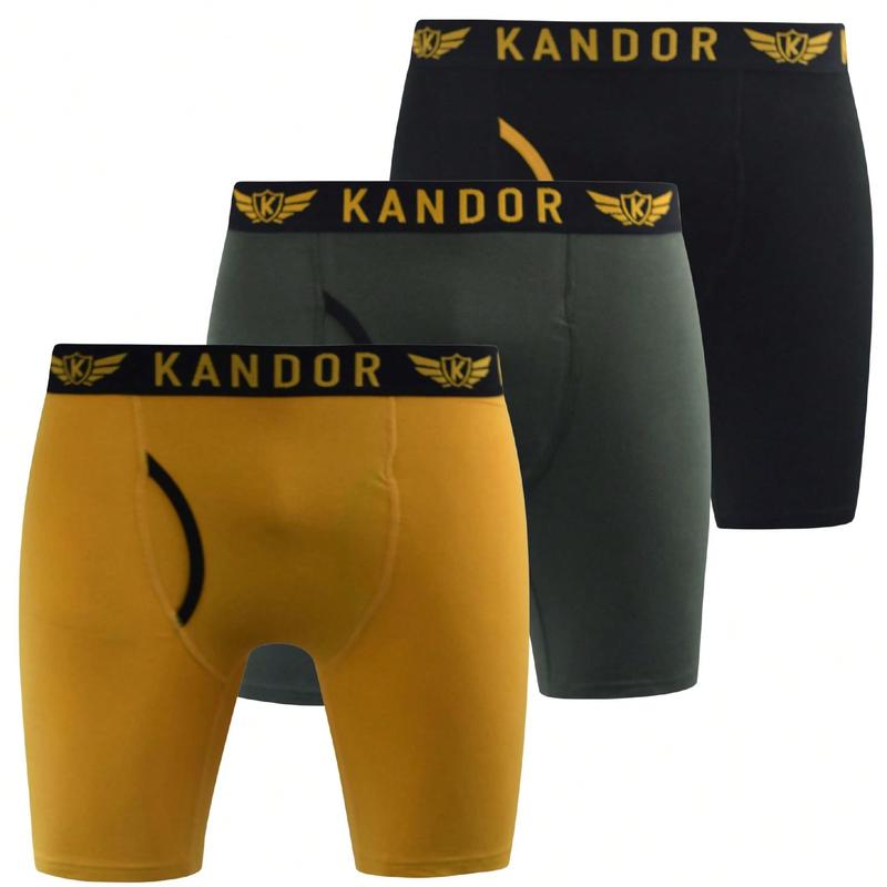Kandor Long Leg Mens Boxers – Pack Of 3, Stretch Cotton, Anti Chafing Boxer Shorts For Men, Men's Underwear Trunks With Front Opening, Underpants Multipack 5