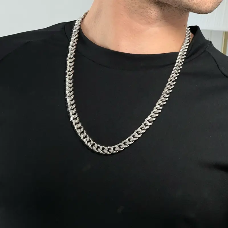 Thick and Heavy Silver Miami Cuban Chain Necklace, 18”-24”, 45cm-60cm Length, 9mm Thickness, Stainless Steel 18 inch boys curb big layering chunky 6