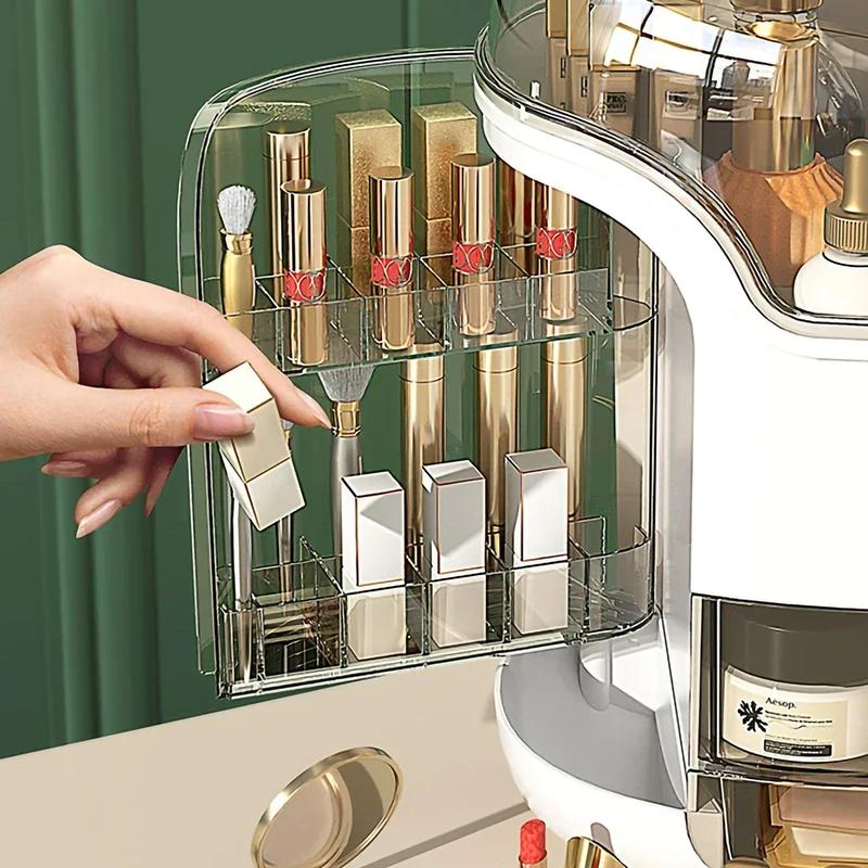 Makeup Organizer, Dustproof Large Cosmetic Storage Box, Skincare Container with Drawers, White Transparent Gift box for Vanity Case 1