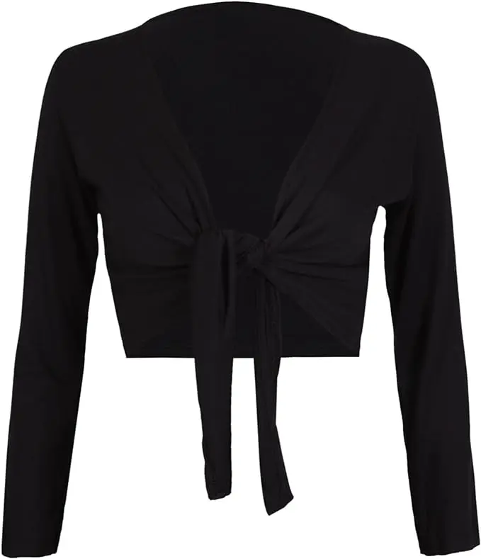 Dynesty Attire Womens Long Sleeves Tie Knot Shrug Ladies Stretch Bolero Cropped Cardigan Shrug Top One Size Fit UK 8-14