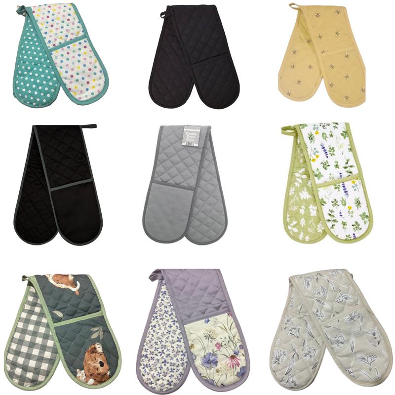 Stylish Double Oven Gloves with Insulated Cotton Mitts & Pot Holder - Various Designs - Classic, Bakeware 1