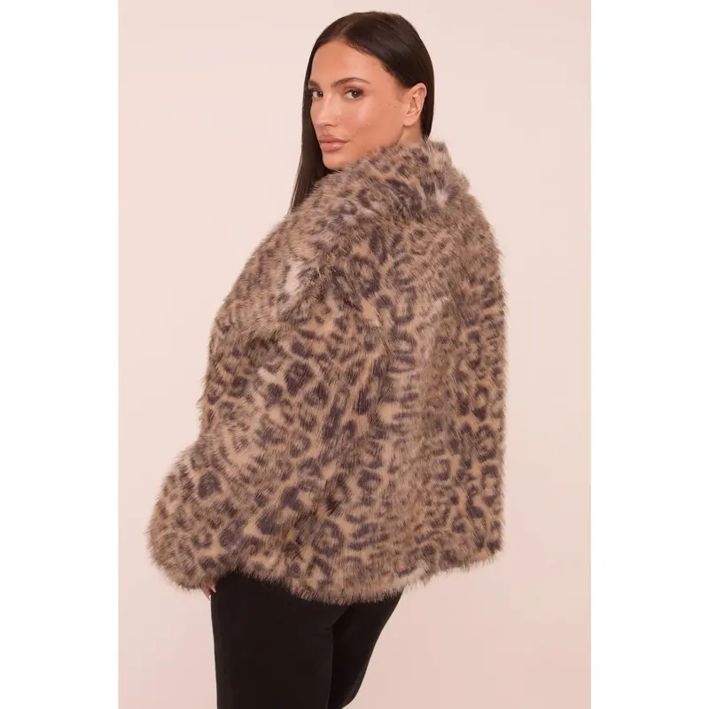 Dania Womenswear Rebellious Fashion Leopard Print Faux Fur Cropped Coat 5