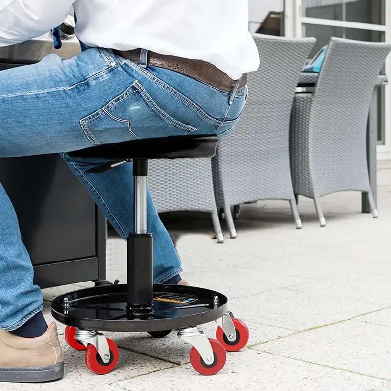 Workshop Creeper Stool Seat Pneumatic Mechanic Round Car Bike Garage Black Chair Workshop Stool Mechanic Stool  Workshop Stool Pneumatic Chair Trolley Seat Adjustable Car Repair Stool with Tool Tray for Garage Shop Car Repair 4