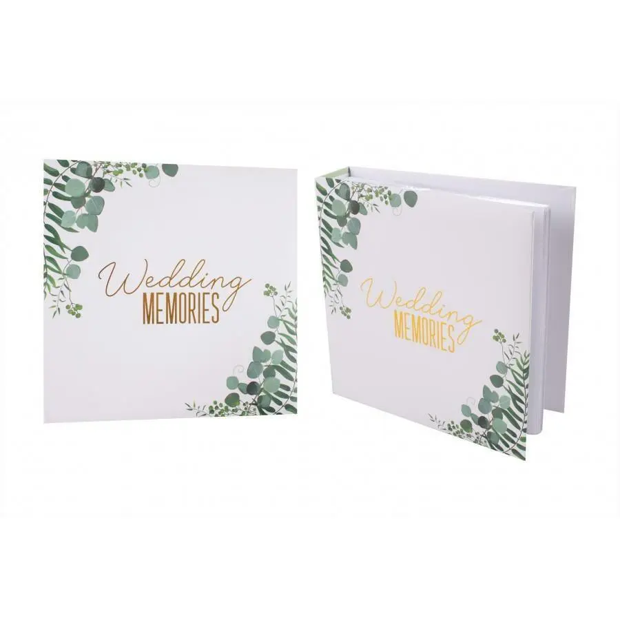 Wedding Memories Photo Album 6x4 200 - Eucalyptus Gold And Green Design - Pocket Photos Slip in, Large Capacity Newlywed Marriage Window Album Hold 200 Horizontal Photos Decor Floral Flower