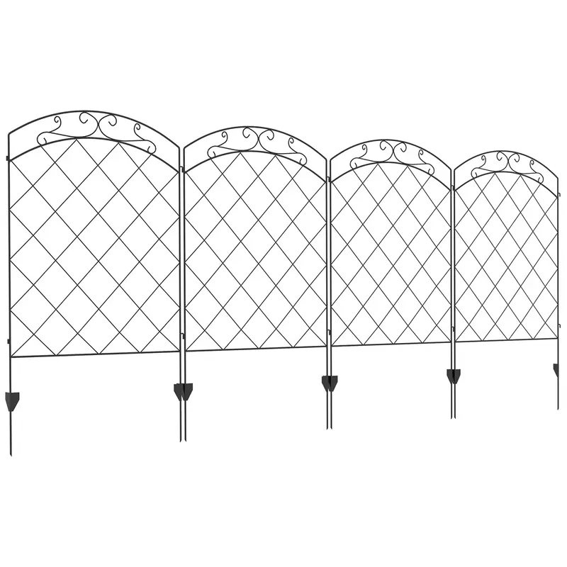 Outsunny Decorative Garden Fencing, 43in x 11.4ft Outdoor Picket Fence Panels, 4PCs Rustproof Steel Wire Landscape Flower Bed Border Edging Animal Barrier, Swirls 0