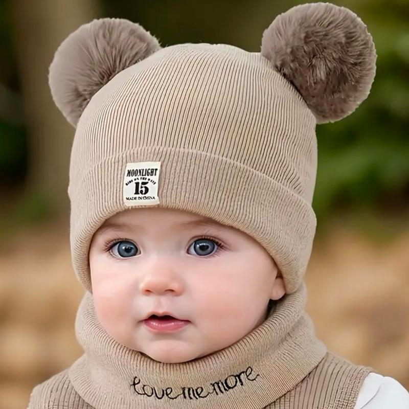 2pcs/Set Knitted Beanie age 3-15 months - Elastic Accessories with Pom Pom, Snood, and Alphabet Design - Perfect for Fall/Winter, 1