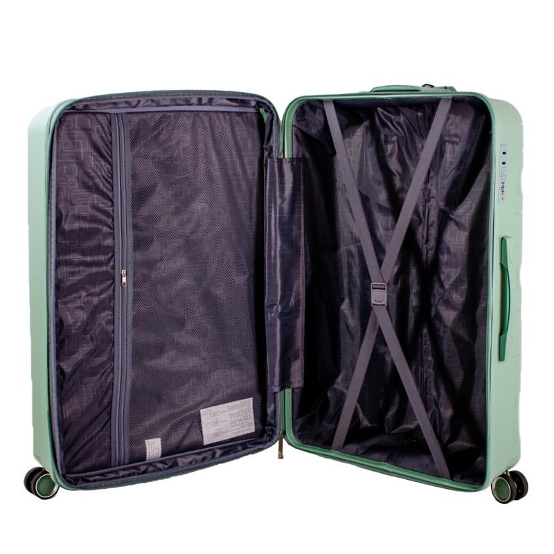 [M&S Bags] EXPANDABLE Polypropylene Hard Shell Zigzag Design 3pcs Set Sizes 20inch”24inch”28inch” Polypropylene Quality Luggage-Lightweight-Expandable-TSA Lock-360 Wheel Rotation-8 Wheels Long Lasting-Colour Bright Candy Mint Green 2