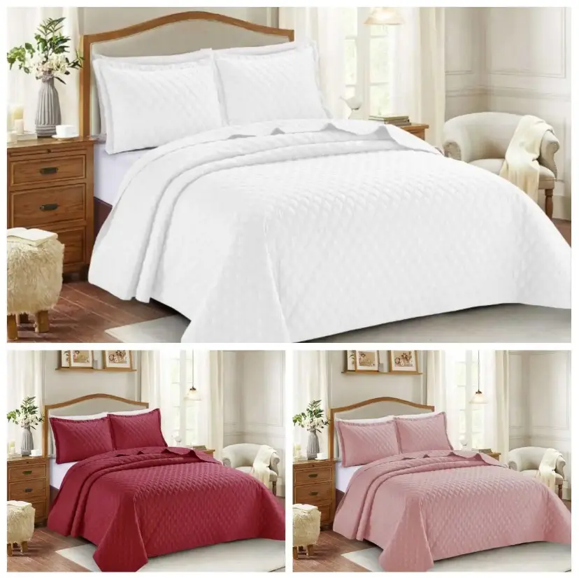 3 Piece Inspiration Quilted Bedspread Embossed Pattern Comforter Bedding Set Bed Throw with Pillow Case