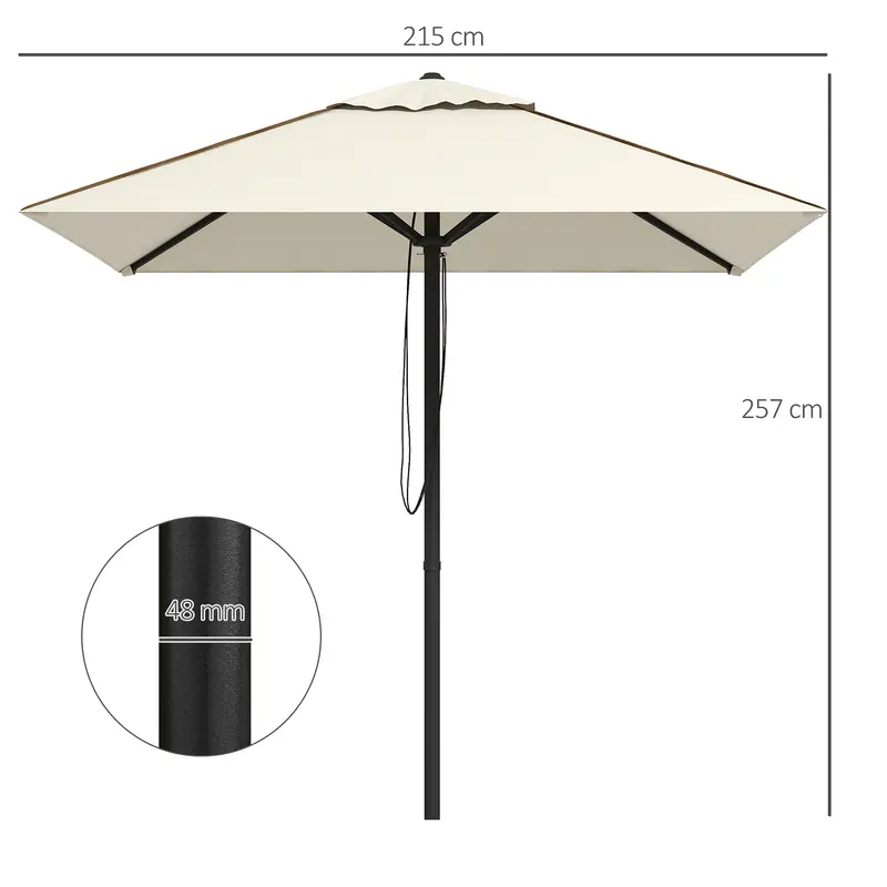 Outsunny Garden Parasol Umbrella with Vent, Outdoor Market Table Umbrella Sun Shade Canopy with 4 Ribs, Piping Side, 2x2m, Beige 4
