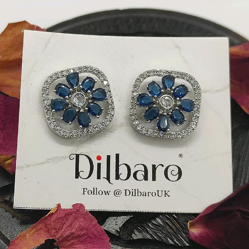 Dilbaro Silver Plated Zircon Stud Earrings AD Earrings AD Studs Premium Jewellery Green and Blue stone Ethnic Jewellery 7