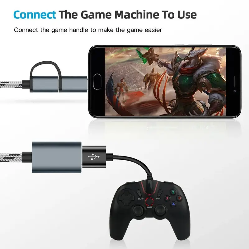 2 in 1 USB 2.0 Super Fast Data Transmission, 2 in 1 OTG Cable Type C And Micro USB To USB2.0 Data Transfer Adapter For Samsung, Phone, Tablet, USB-C + MICRO TO USB Connector 2 In 1 OTG For Transfer Data From USB To Phone UK Mobile Accesories dongle iphone 8
