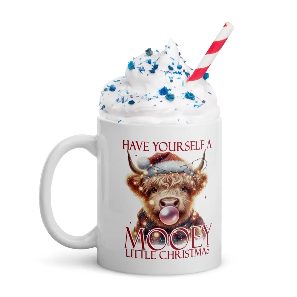 Cow Mug with Festive Holiday Accents - Reusable and Washable Ceramic Coffee Tumbler - Drinkware Sturdy Reuse Cup obsession cups mugs