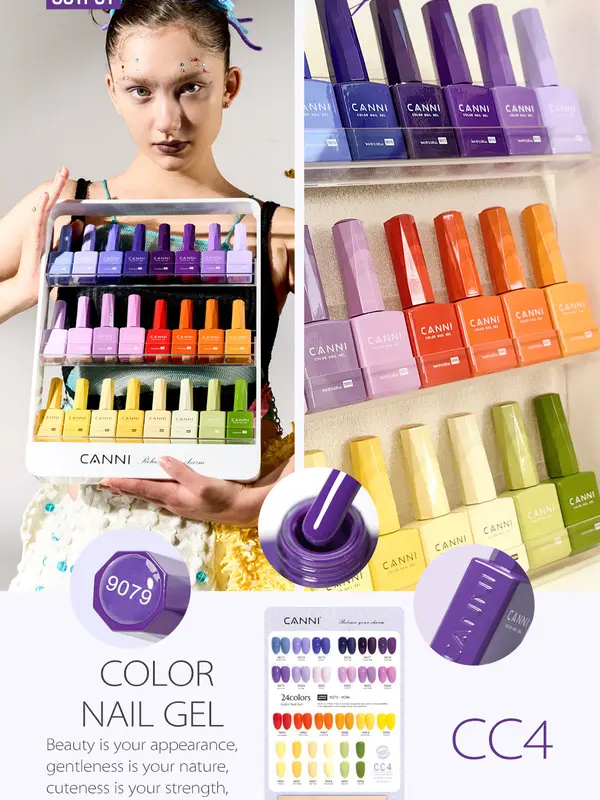 CANNI Hema Free 9ml Nail Gel Polish Soak Off LED Colours Long-lasting Top Coat Base Coat - Shades 9073 - 9144 Luxury Nail Art 7