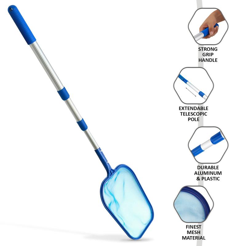 SWIMMING POOL DEBRIS LEAF SKIMMER THREE WAY TELESCOPIC MESH NET CLEANING POLE 1