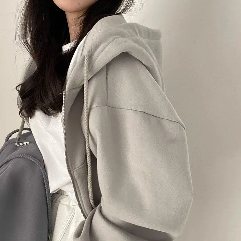 Best Sellers Fall Winter Hoodies Women Casual Streetwear Zipper Sweatshirts Long Sleeve Jackets Harajuku Y2K Cropped Tops Hooded Shirts Spring Women Cropped Jackets 5