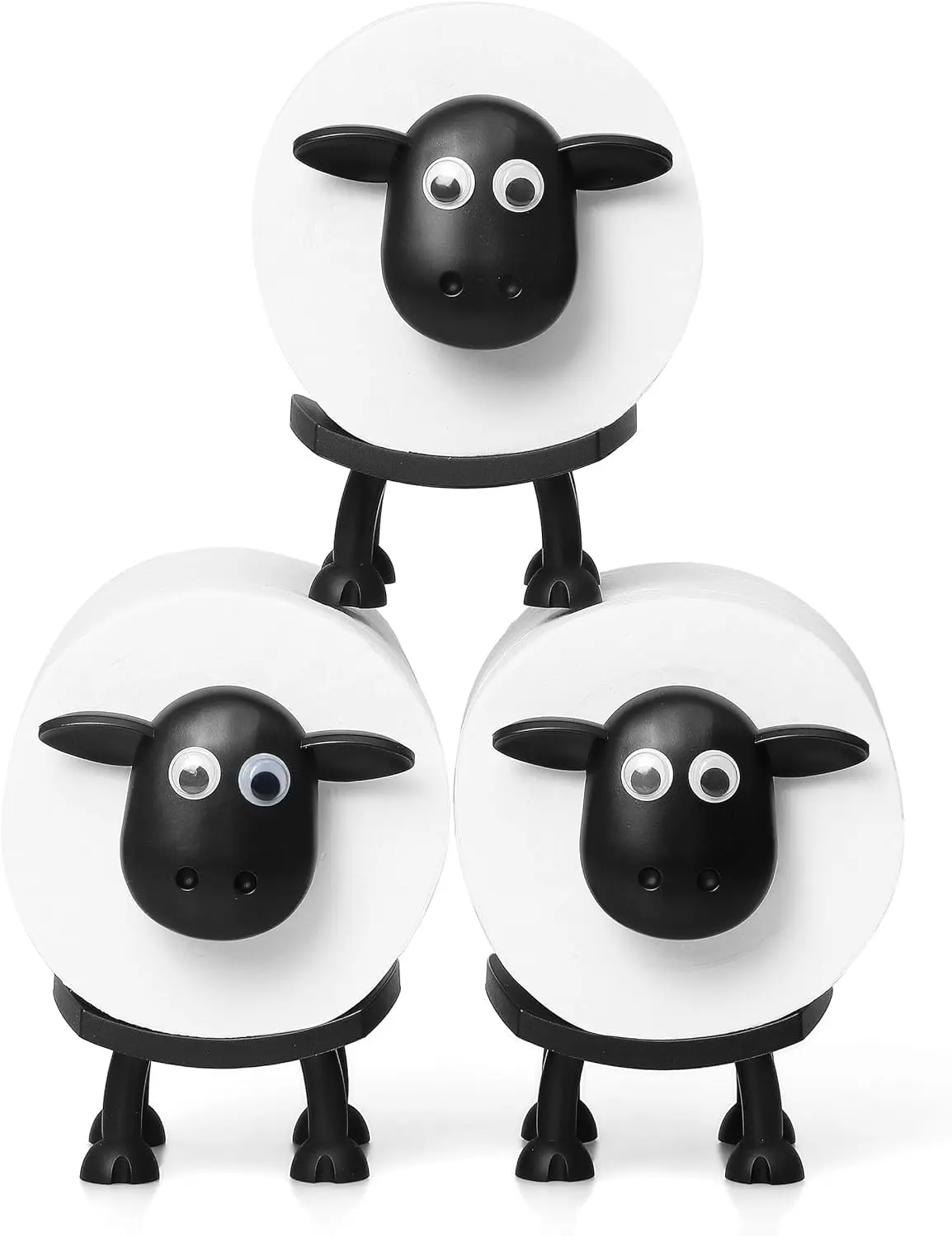 Sheep Toilet Roll Holder - Funny Toilet Paper Holder Free Standing Bathroom Set - 3D Printed Black Sheep Loo Roll Holder - Hilarious Tissue Paper Roll Storage - Cute Bathroom Decor - Set of 3 Organiser Racks Wall