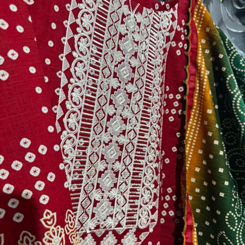 Chunri printed  khadar fabric embroidered neck with sequin work suit 6