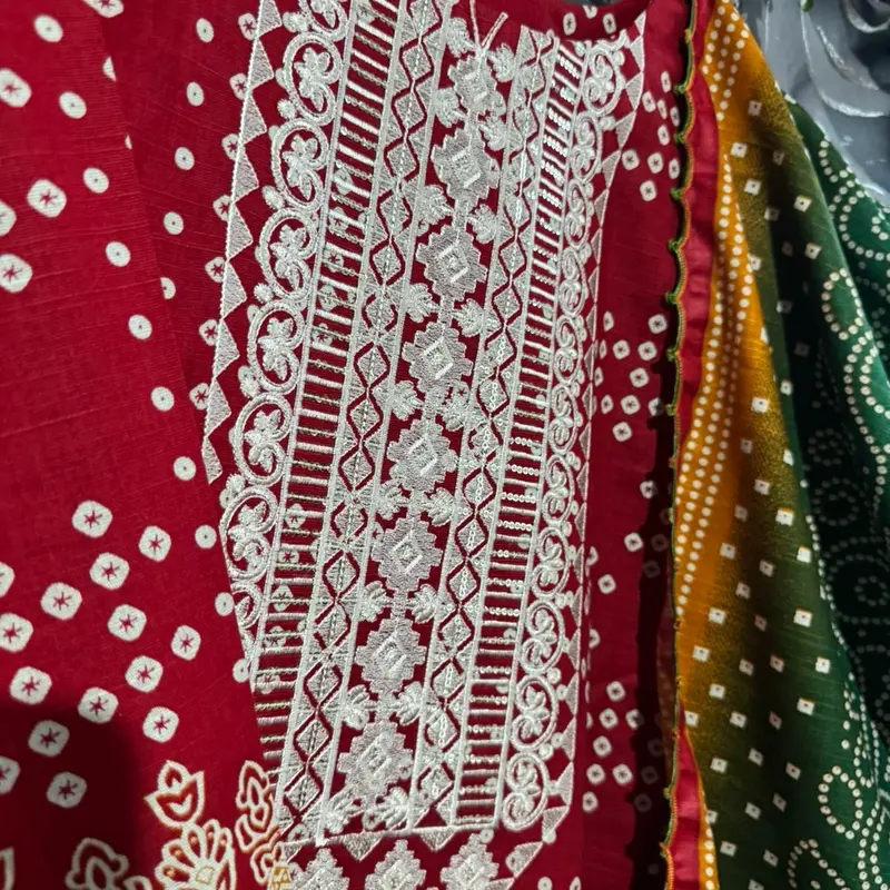 Chunri printed  khadar fabric embroidered neck with sequin work suit 6