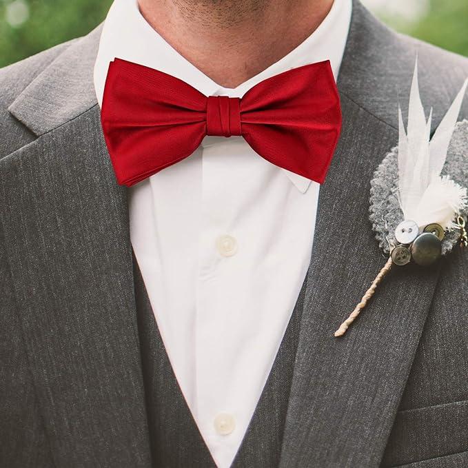 Men's Bow Tie, Classic Solid Color Pre-Tied Bow Tie for Men, Satin Tux Bowtie, Adjustable Formal Neck Bowtie for Parties, Wedding, Formal Wear, Wedding Party Accessory 3