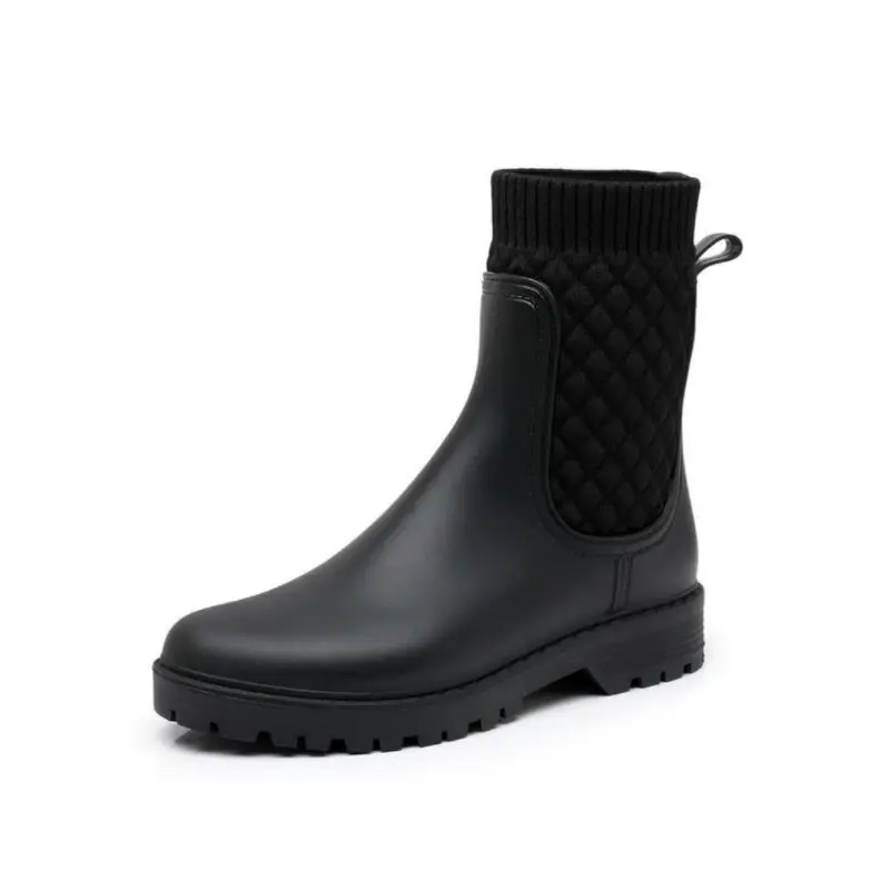 Women's Solid Color Quilted Design Rain Boots, 1 Pair Fashionable Waterproof Ankle Boots for Women & Girls, Non-slip Chelsea Rain Boots for Daily Wear 1