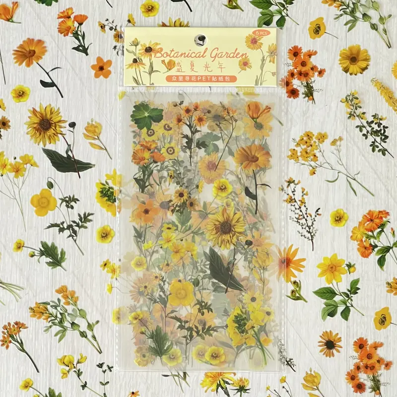 Floral PET Stickers | 6-Sheet Pack | For Journaling or Scrapbooking 0
