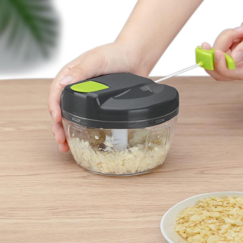 Multi-Function Manual Food Chopper & Processors with Handle and Cover, Vegetable Chopper Shredder, Garlic Chopper, Suitable for Onions Garlic Peppers Carrots Fruits,Wonderful for Kitchen(Green) Lid Stainless Steel Utensils Blade Detachable Meat 4