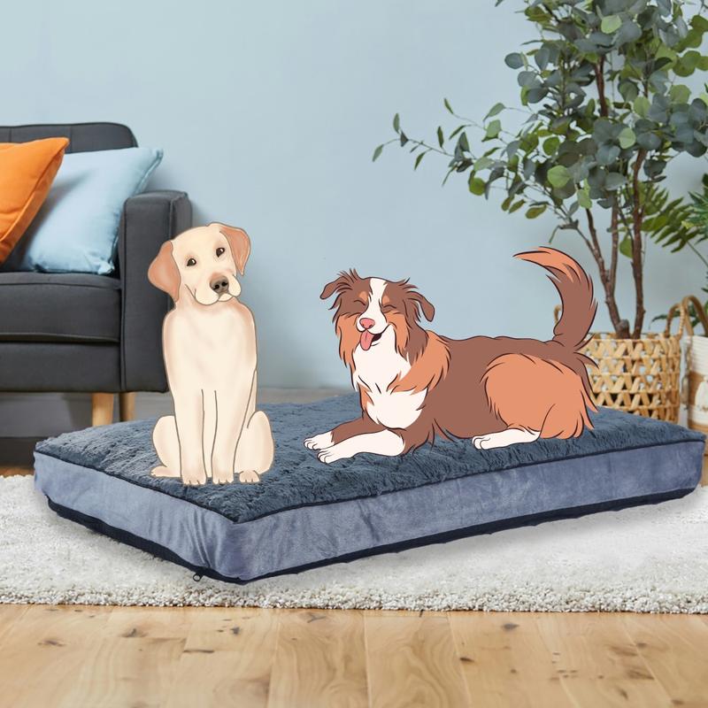 Dog/Cat Bed Pet Pillow Mat Cushion 5CM Thick | Rectangle Reversible Soft Polyester Cover Double Sided Bed For Small Dogs & Cats & Medium Or Large Dogs With Removable & Washable Cover Filled With Fibre Sheet | Fleece Fabric Dog Crate Bed Anti Slip Bottom 7
