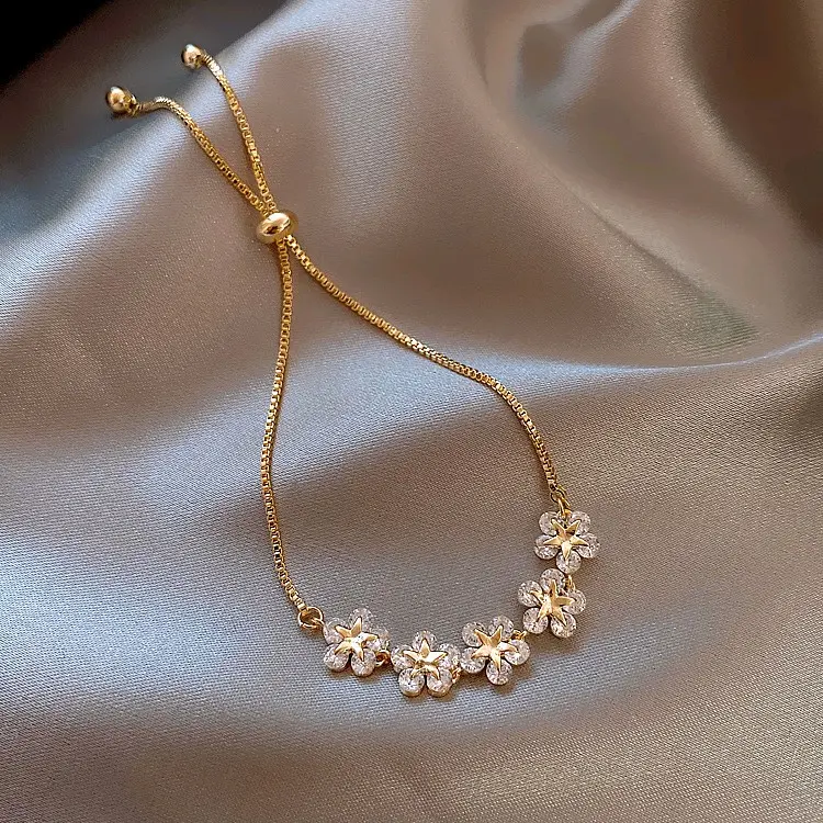 stainless zircon flower style golden bracelet korean style stainless hand made jewellery bracelet bracelet  stack