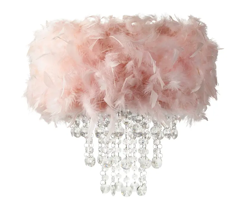 Contemporary Pink Feather Pendant Light Shade with Transparent Acrylic Droplets 1