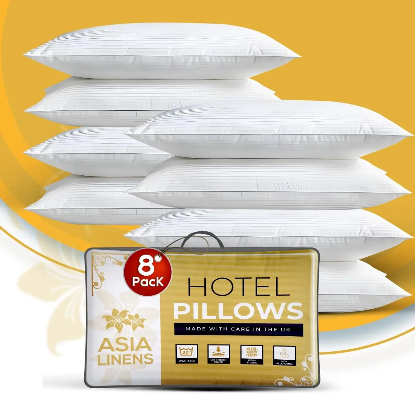 Bounce Back Stripe Pillows + Hotel quality + Anti Bacterial + Washable | ASIA LINENS LTD