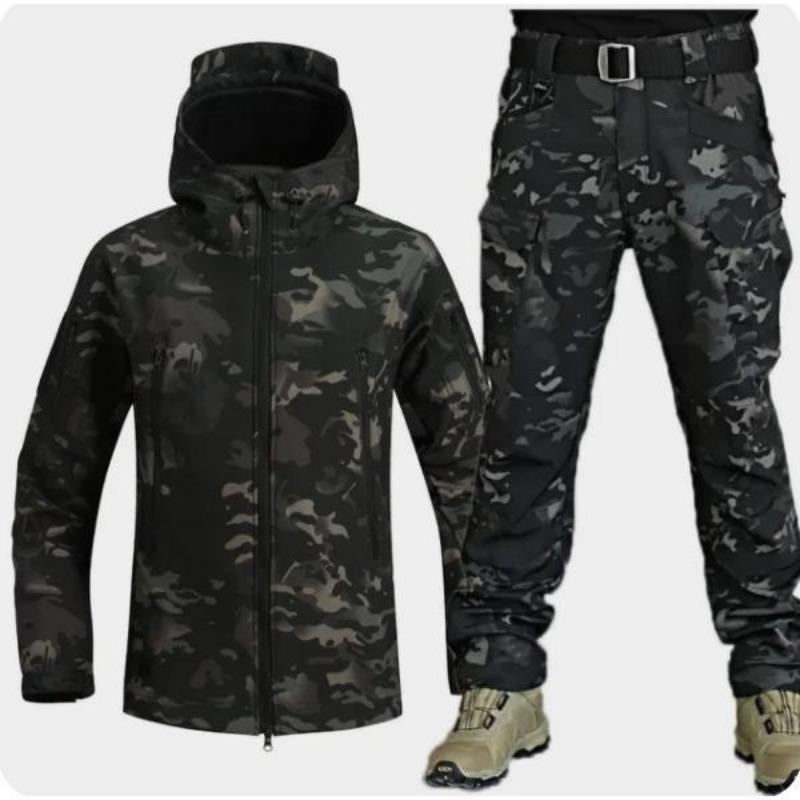Waterproof Windproof Hooded Jacket and Pants, Soft Shell, Plush, Thickened, Outdoor Fishing, Cutting, Wear-Resistant,Winter, 5XL 8