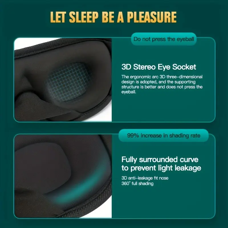 Luxurious 3D Contoured Sleep Mask - Ultimate Light Blocker for Travel, Rest, Yoga, Meditation with Adjustable Strap for Fit and Comfort, Sleep Eye Mask, Maximum Comfort 7