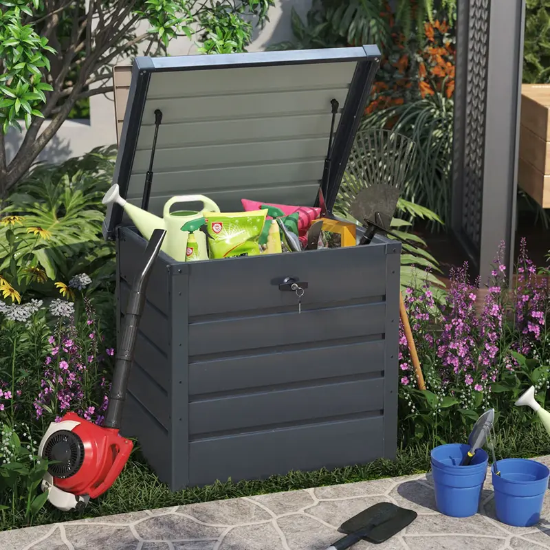 Livingandhome 200L/600L Large Outdoor Garden Metal Storage Box with Lid Lockable,Weather and Fade Resistant,Doubles as Storage Organiser Bench Room 5