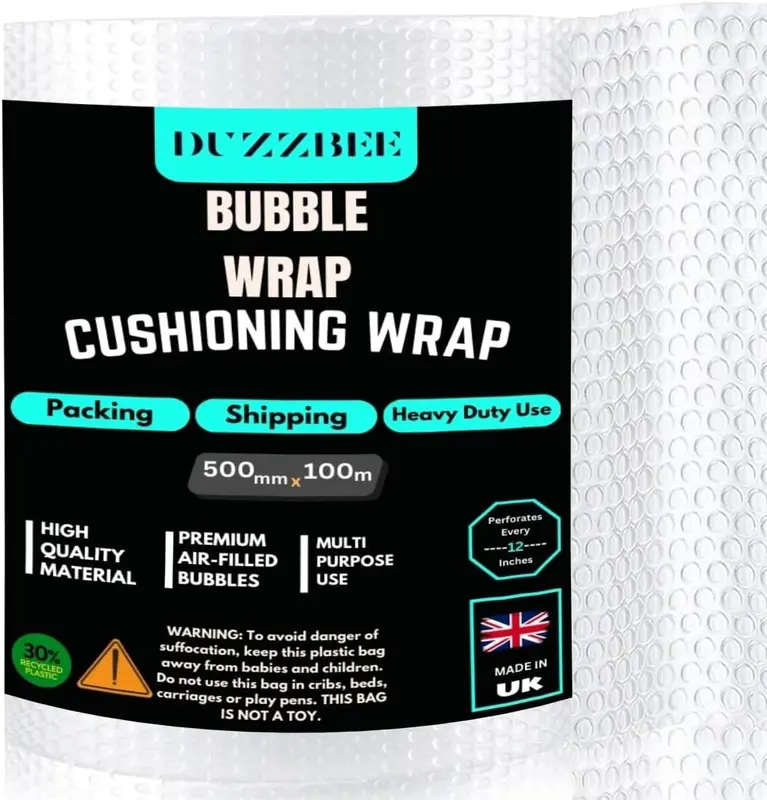 DUZZBEE Bubble Wrap For Moving House Bubble Wrap Roll 500mm x 100m Roll of Bubble Wrap for Moving Houses, Easy Packing, Office and Industrial Use 0