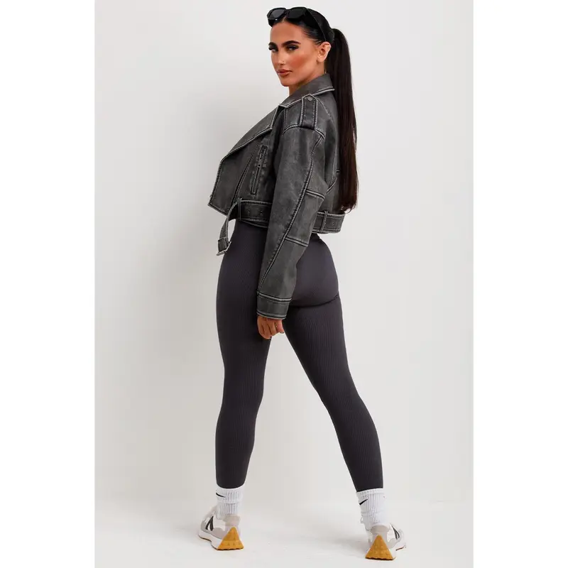 Faux Leather Jacket Grey 2