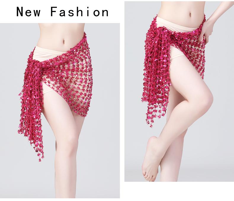 Product Introduction of Hollow belly dance hip scarf Wemen scarf dance sequins Arabic Latin hip scarf sexy belly dance belt wrap skirt 12 colors 16