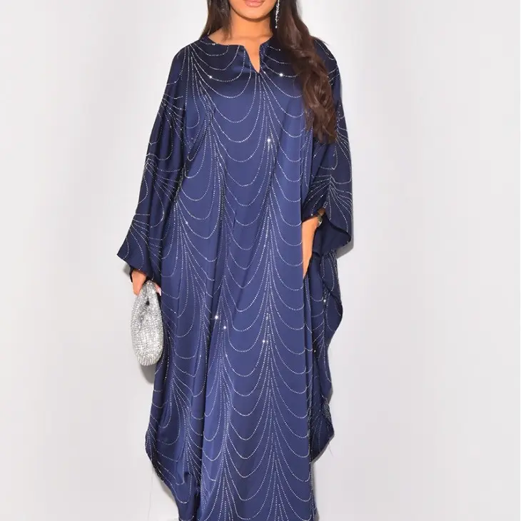 Women's Satin Kaftan with Rhinestones for Formal Wear - Womenswear