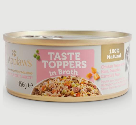 Applaws / Dog Food Toppers / 156g Tins / Chicken Breast / Duck / Beef / Beef Liver / Ham / Salmon / Chicken Breast with Lamb / 5