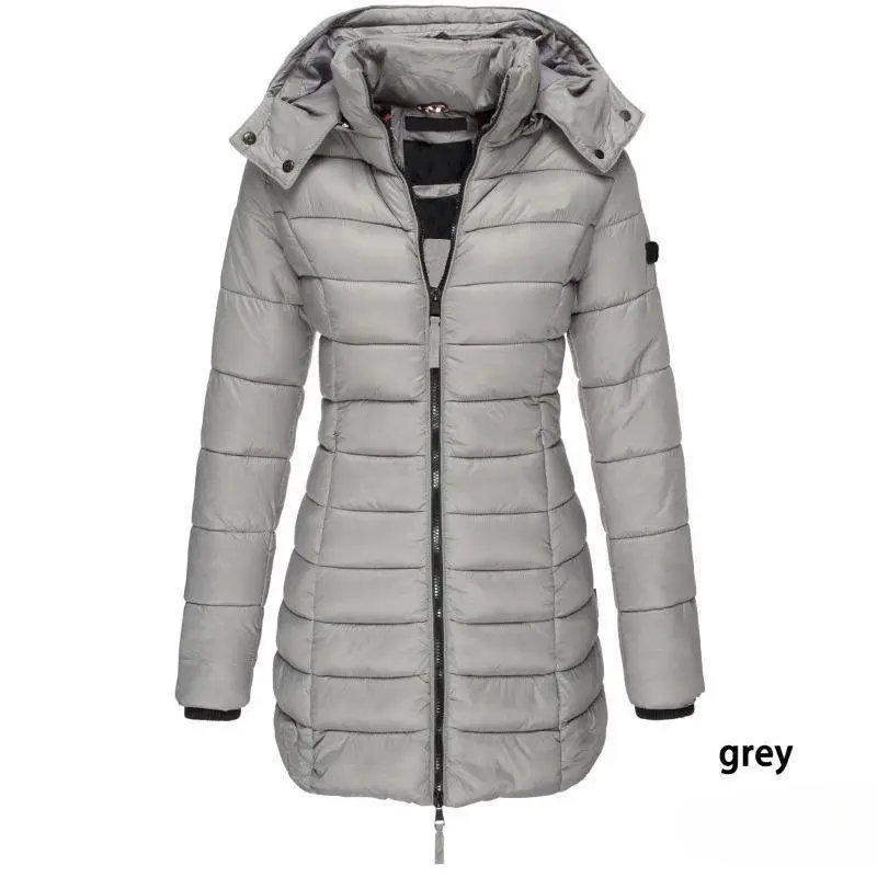 Winter Thicken Warm Women Parkas Zippers Solid Overcoat Casual Long Sleeve Padded Puffer Jacket Female Mid-length Slim Coat Top 4